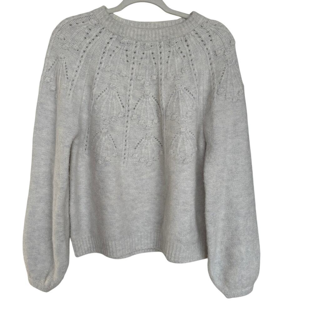 Boden Womens Alpaca Wool Blend Cream Bobble Knit Sweater Balloon Sleeve US 6 EUC